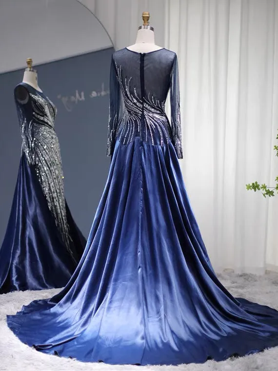 Luxury Mermaid Long Sleeve Prom Dress Beaded Evening Gowns #OPS008