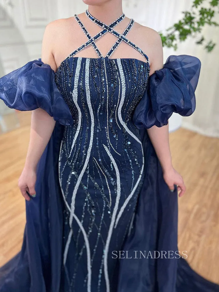 Luxury Mermaid Off-the-shoulder Puff Sleeve Evening Gowns Beaded Formal Dresses LA72072