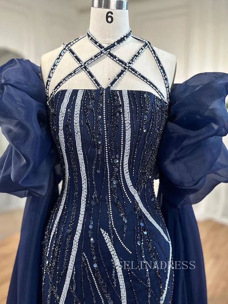 Luxury Mermaid Off-the-shoulder Puff Sleeve Evening Gowns Beaded Formal Dresses LA72072