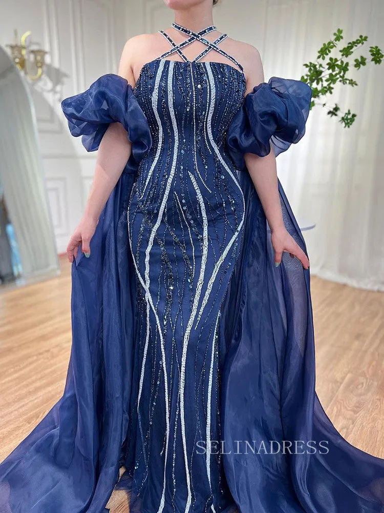 Luxury Mermaid Off-the-shoulder Puff Sleeve Evening Gowns Beaded Formal Dresses LA72072