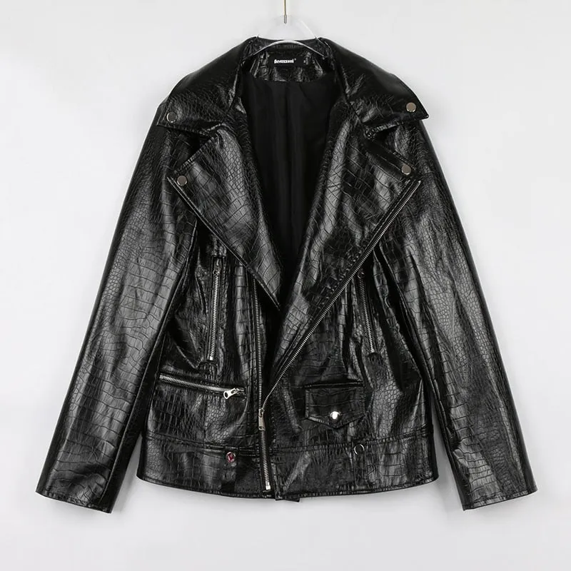 Mauroicardi Spring Red Pattern Leather Biker Jacket Long Sleeve Zipper Designer Men Clothing