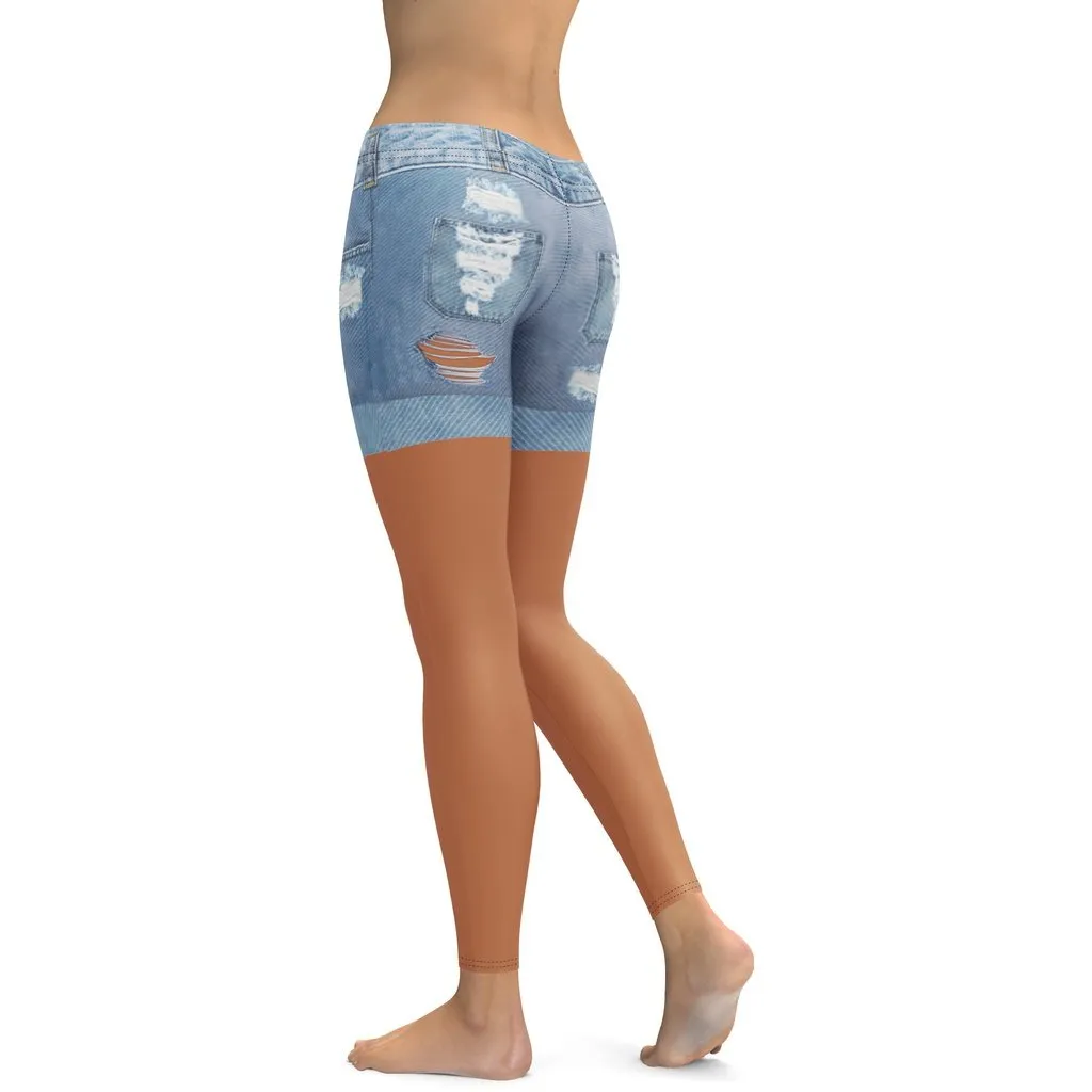 Medium Brown Denim Shorts Print Leggings
