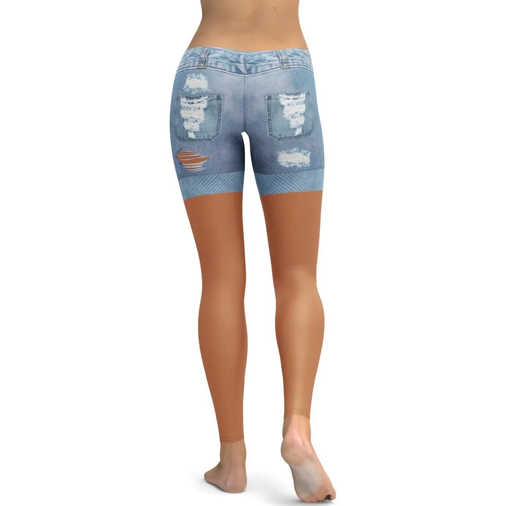 Medium Brown Denim Shorts Print Leggings