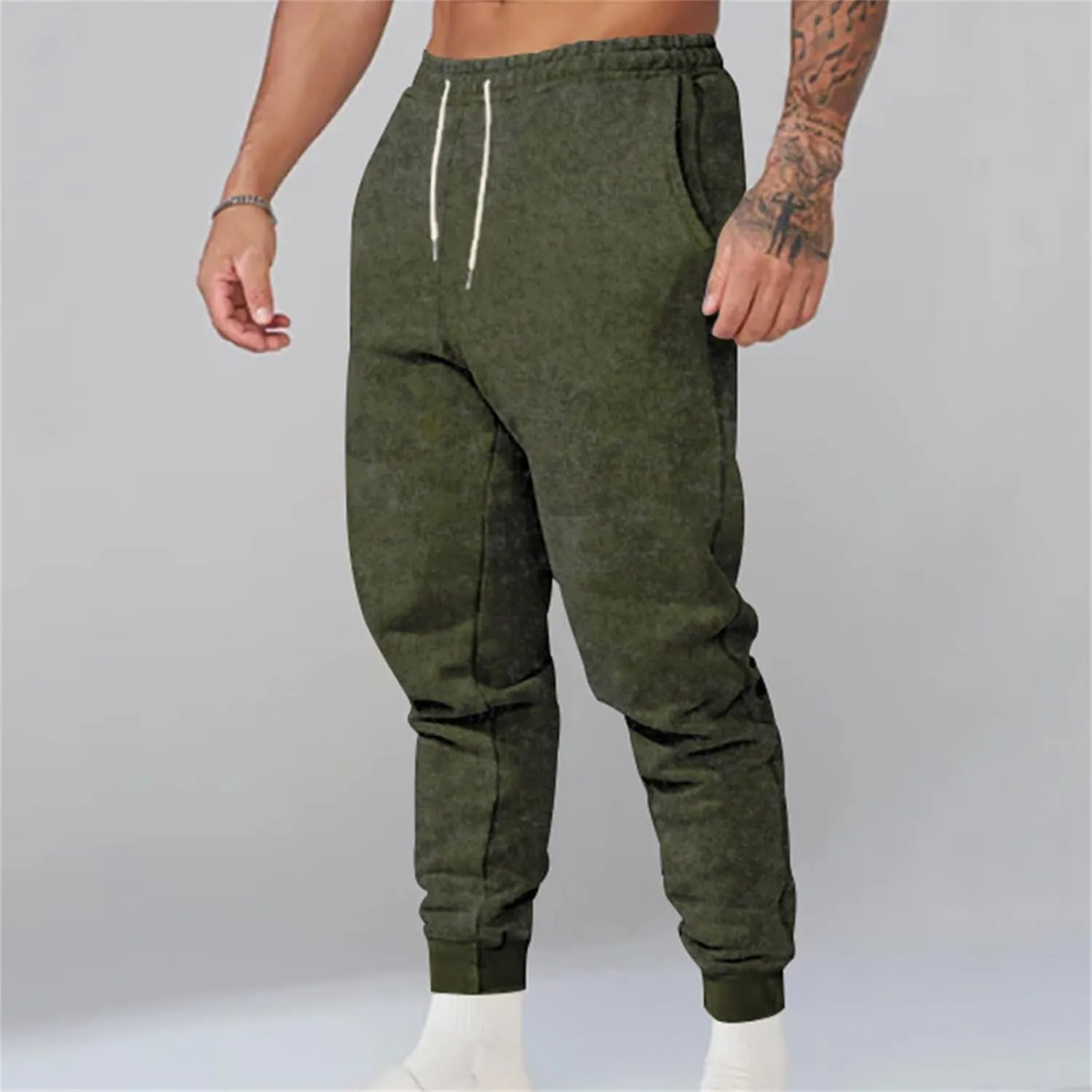 Mens Fleece Hiking Sweatpants Slim Stretchy Track Pants with Drawstring Closure for Casual Sports Athletic Jogging Activities
