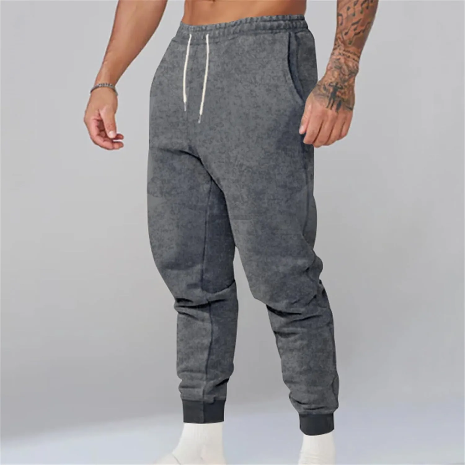 Mens Fleece Hiking Sweatpants Slim Stretchy Track Pants with Drawstring Closure for Casual Sports Athletic Jogging Activities