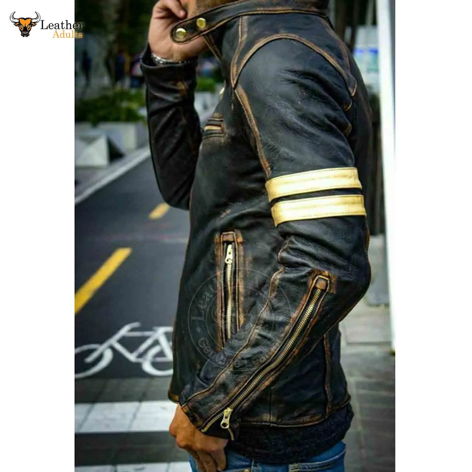 Mens Real Leather Biker Cafe Racer Vintage Motorcycle Distressed Black Genuine Leather Jacket