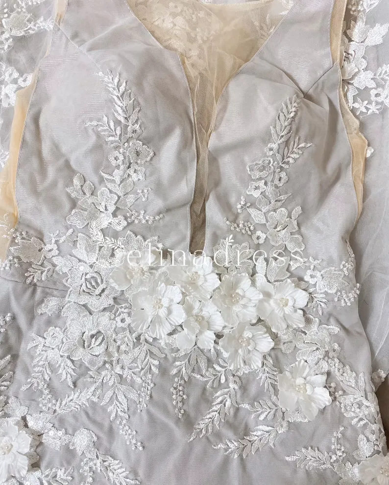Mermaid Deep V neck Lace Wedding Dresses Open Back Rustic Bridal Gowns MHL139