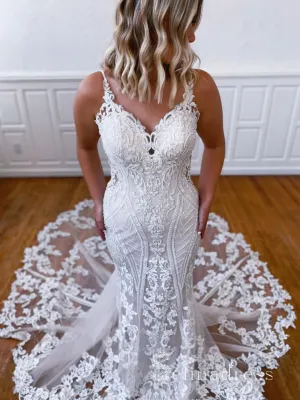 Mermaid Spaghetti Straps Vintage Lace Rustice Wedding Dresses CBD472
