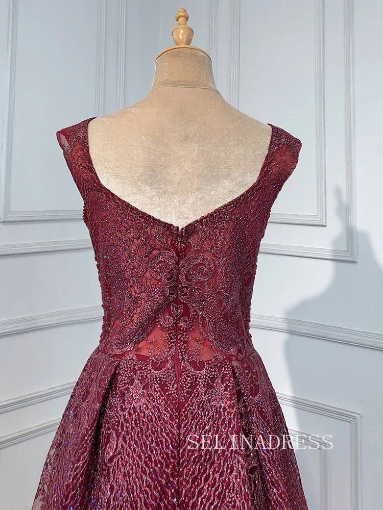 Mermaid Straps Burgundy Long Prom Dress Beaded Evening Formal Gown hlks013