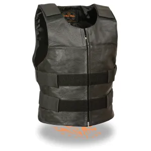 Milwaukee Leather-SH1367Z-Men's Black Leather Zipper Front Replica Bullet Proof Vest