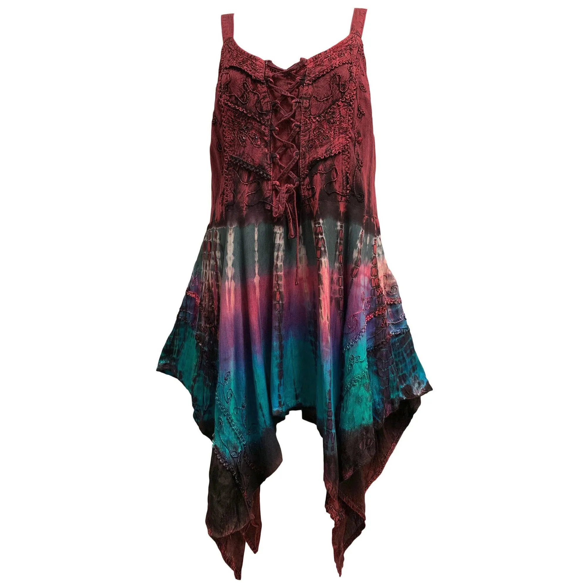 Missy Plus Renaissance Bohemian Embroidered Tie-Dye Corset Tunic Blouse