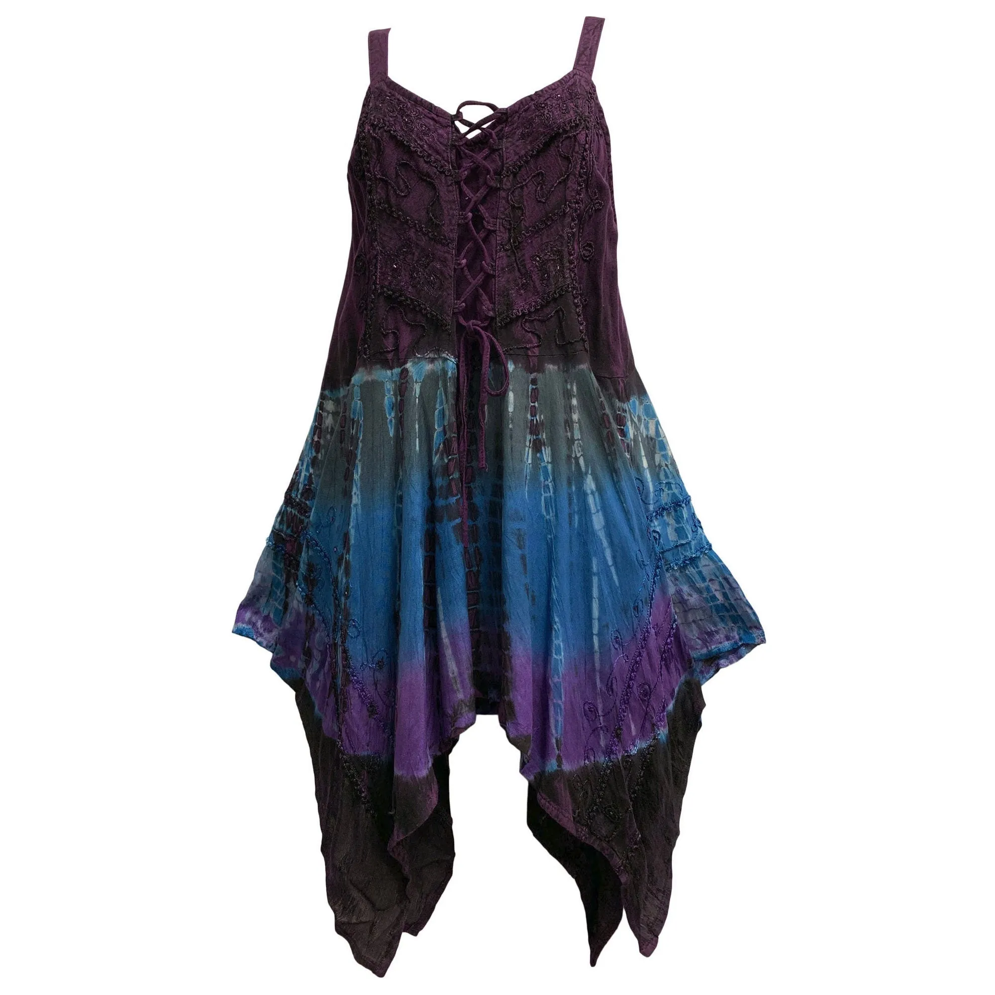 Missy Plus Renaissance Bohemian Embroidered Tie-Dye Corset Tunic Blouse