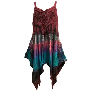 Missy Plus Renaissance Bohemian Embroidered Tie-Dye Corset Tunic Blouse