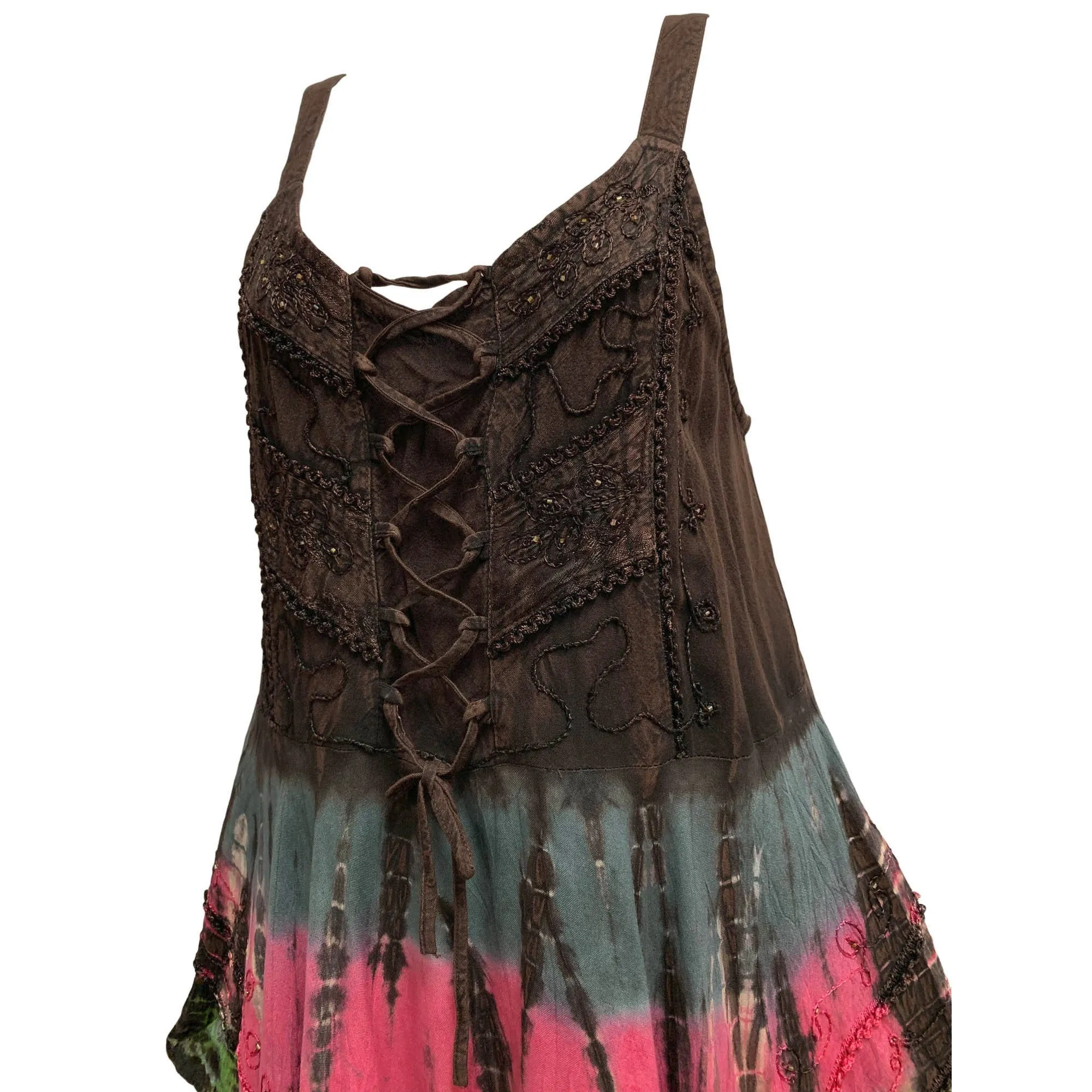 Missy Plus Renaissance Bohemian Embroidered Tie-Dye Corset Tunic Blouse