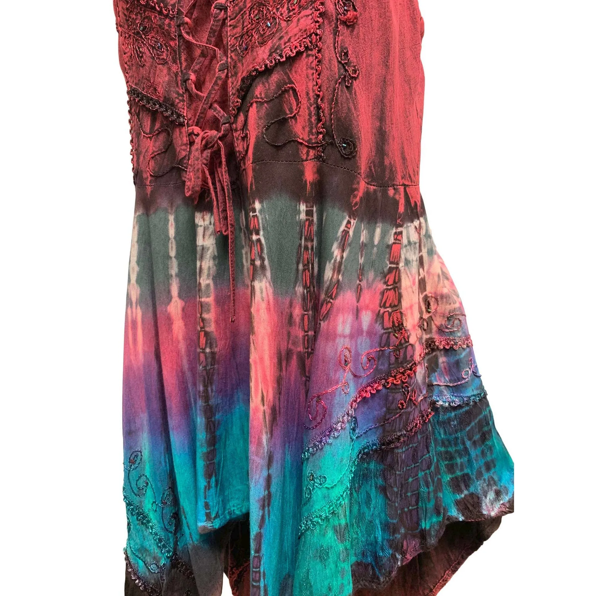 Missy Plus Renaissance Bohemian Embroidered Tie-Dye Corset Tunic Blouse