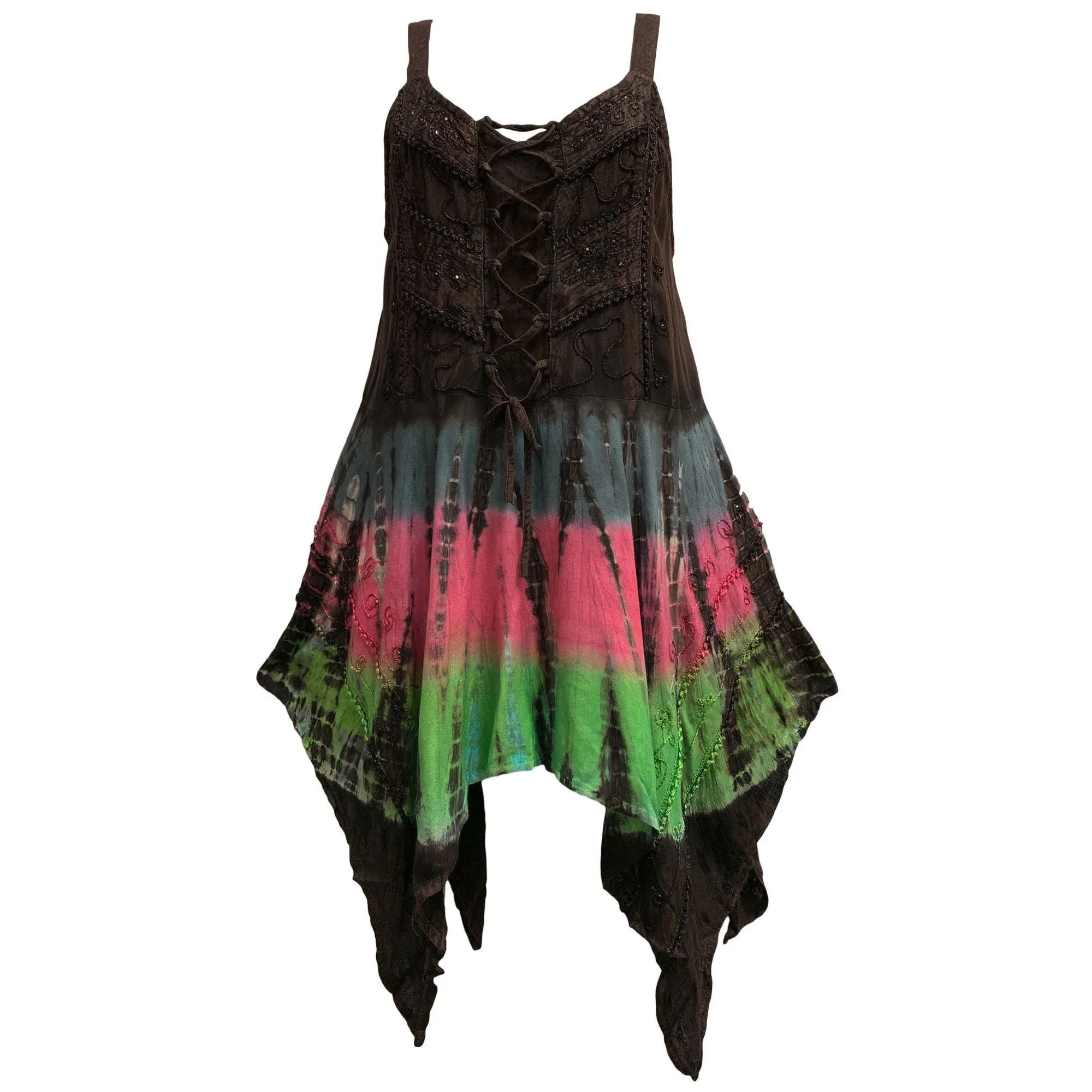 Missy Plus Renaissance Bohemian Embroidered Tie-Dye Corset Tunic Blouse