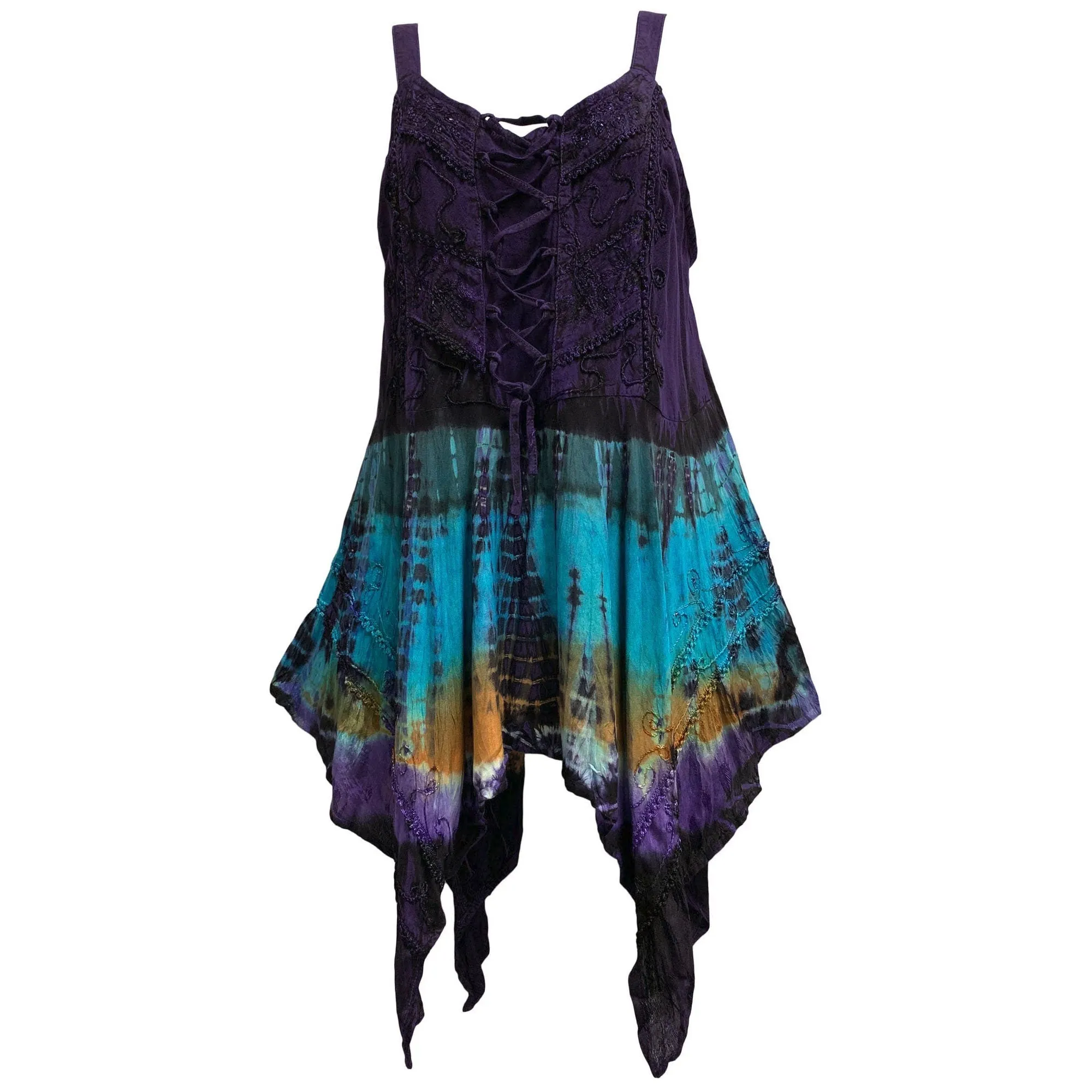 Missy Plus Renaissance Bohemian Embroidered Tie-Dye Corset Tunic Blouse