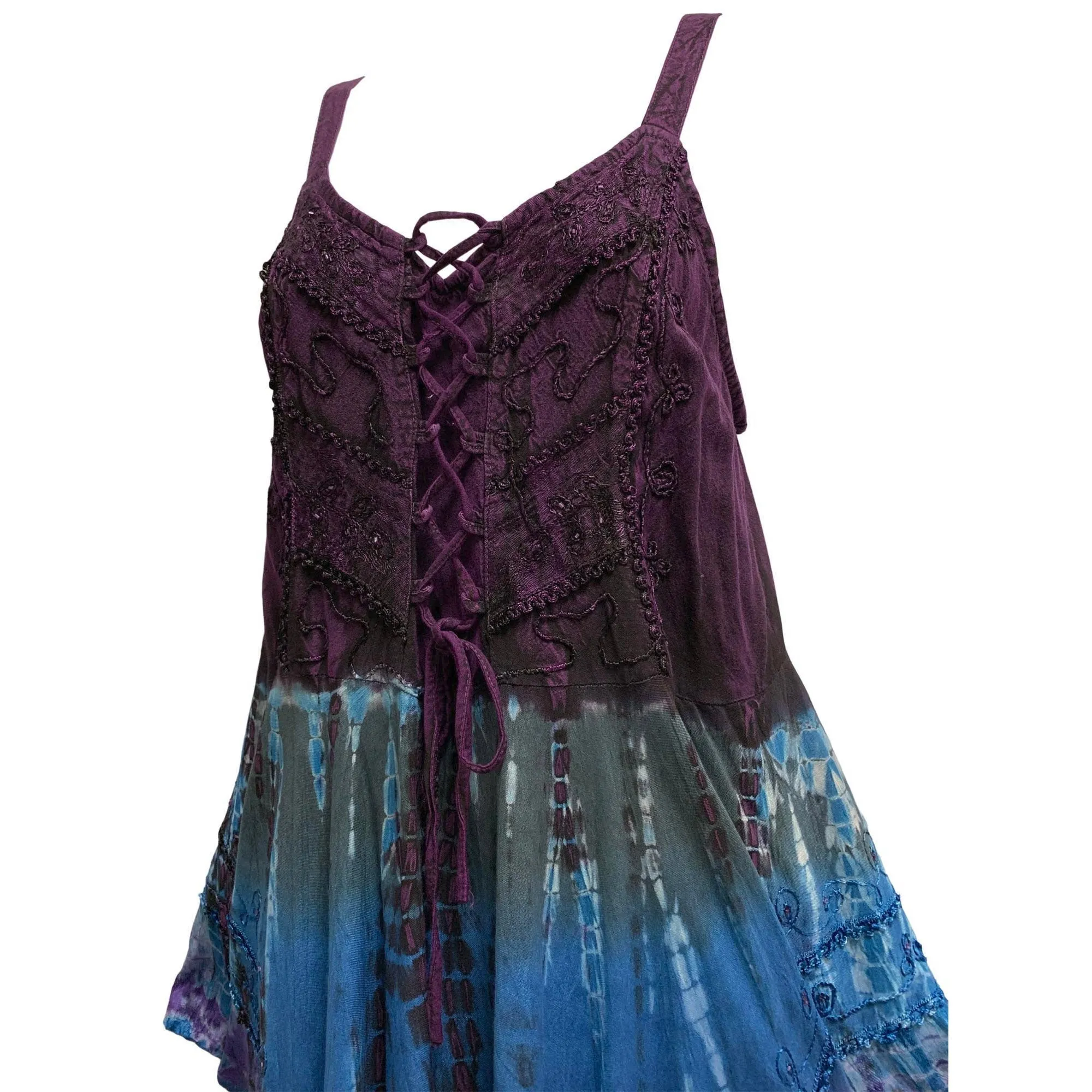 Missy Plus Renaissance Bohemian Embroidered Tie-Dye Corset Tunic Blouse