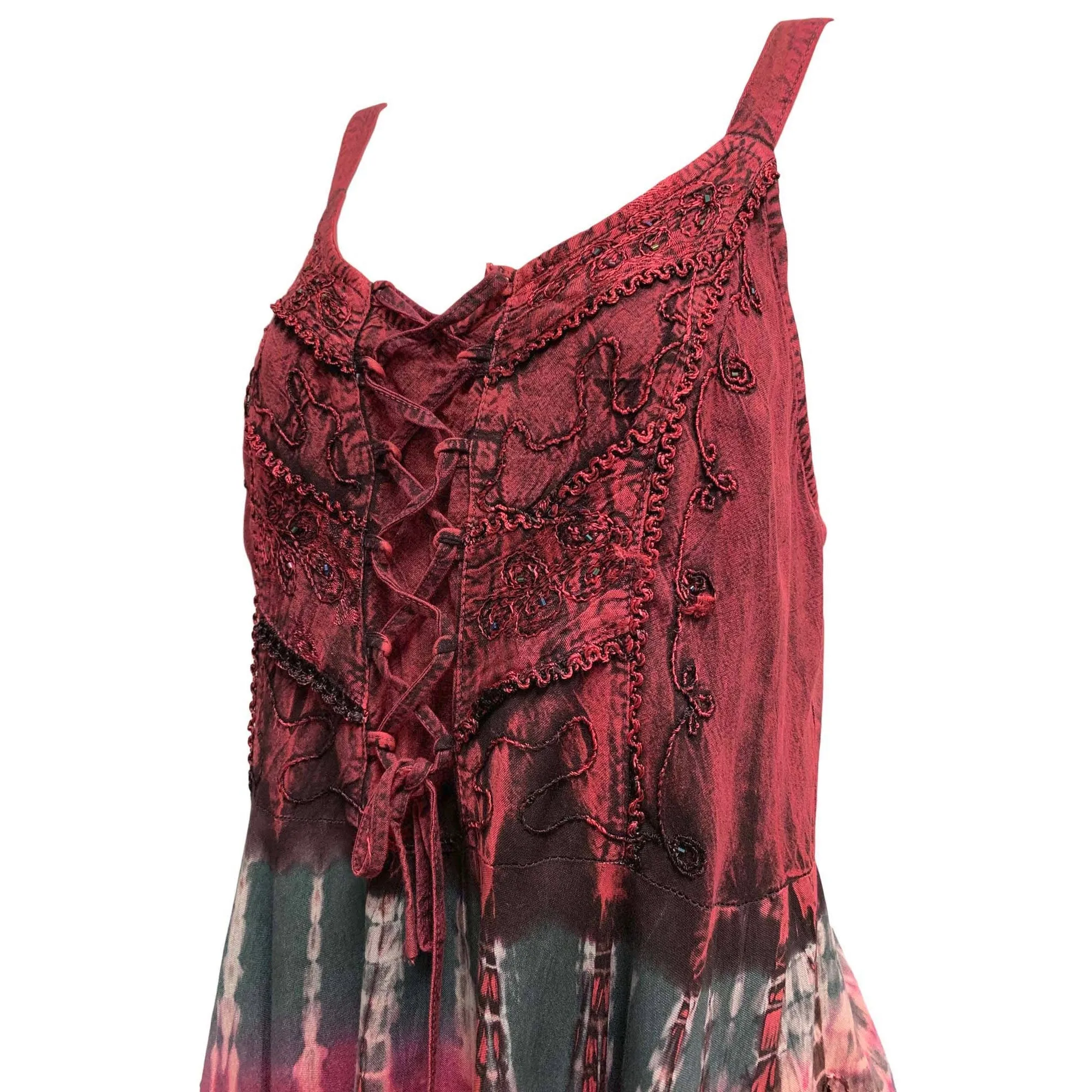 Missy Plus Renaissance Bohemian Embroidered Tie-Dye Corset Tunic Blouse