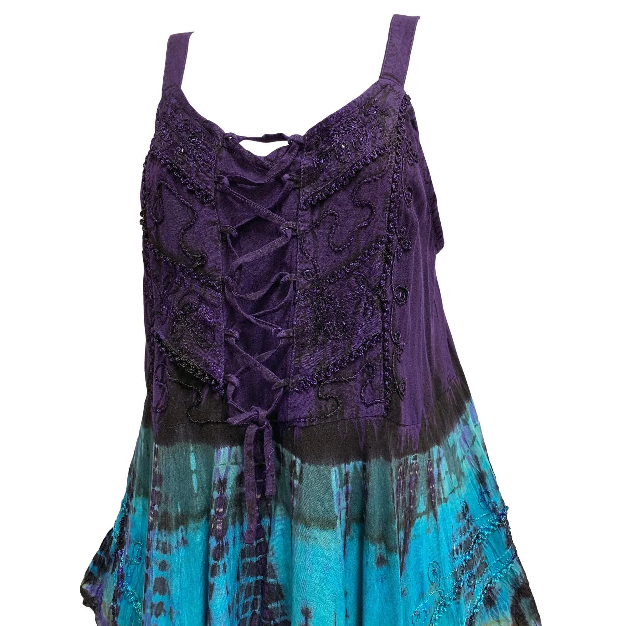 Missy Plus Renaissance Bohemian Embroidered Tie-Dye Corset Tunic Blouse