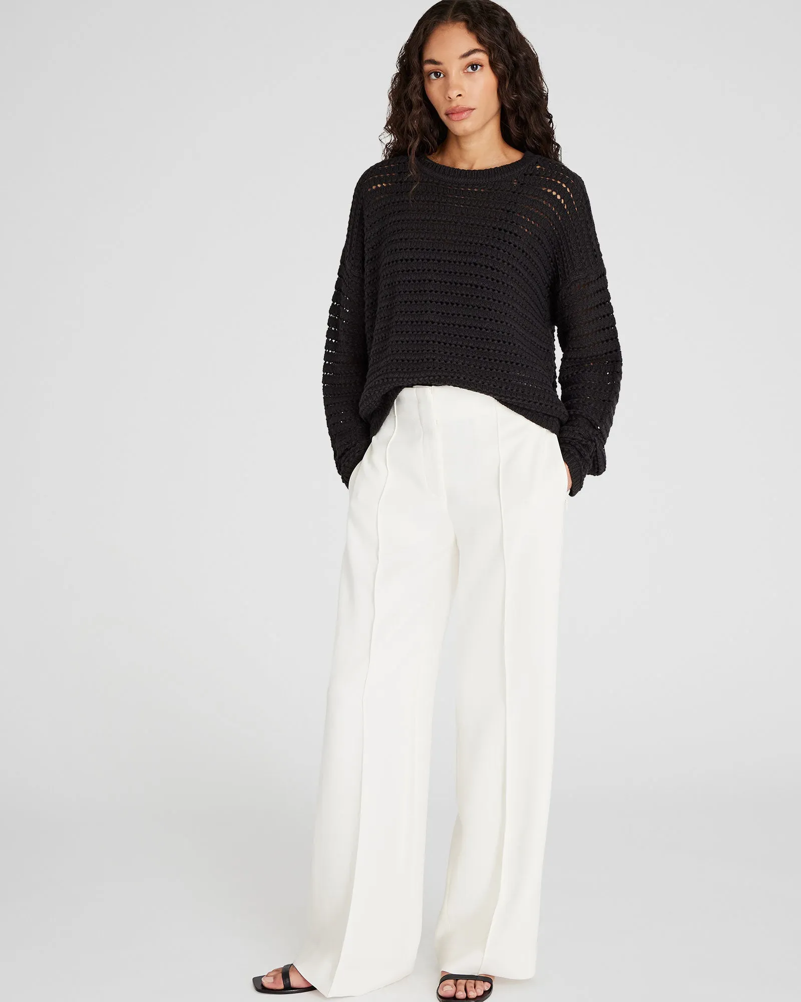 Mixed-Yarn Open-Stitch Sweater