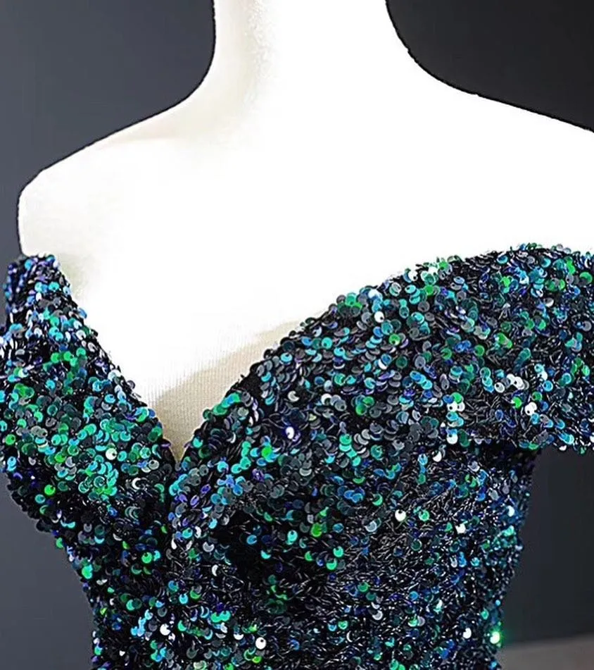 Off-the-shoulder Ball Gowns Beaded Long Prom Dresses Stunning Formal Dresses SED304