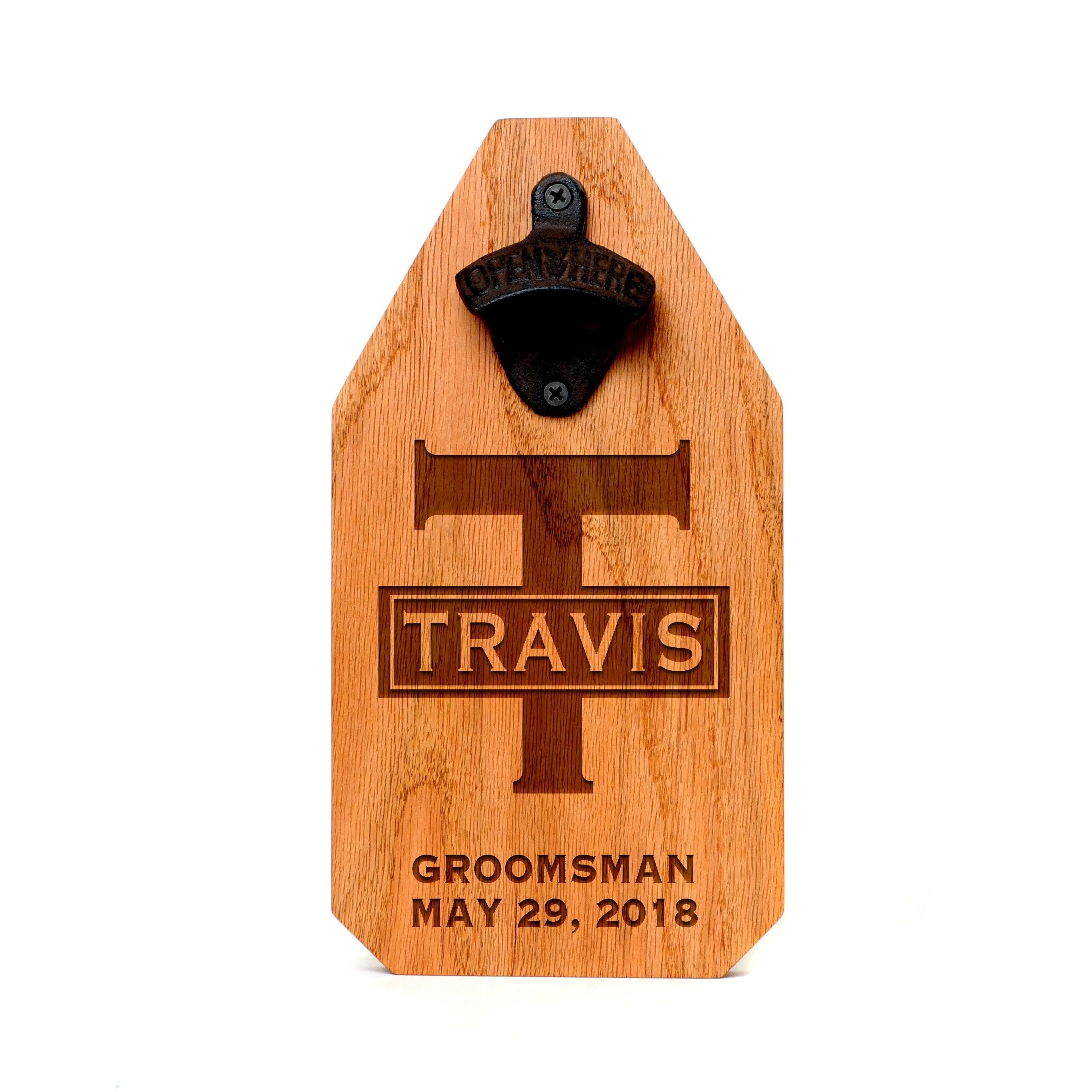 Personalized Groomsman Gift, thank you gifts for groomsmen, Custom Wood Beer Bottle Opener, pine oak walnut cast iron beer gift