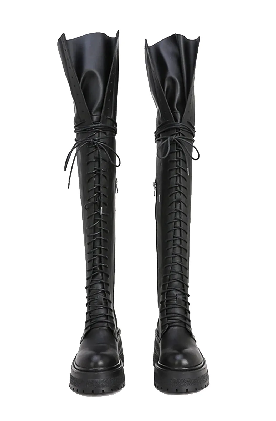 Platform lace up over the knee boots