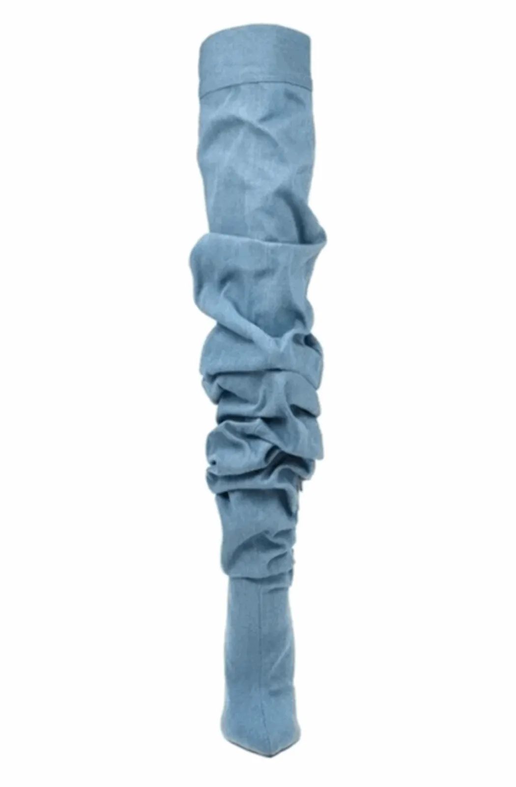 Pleated denim over the knee boots