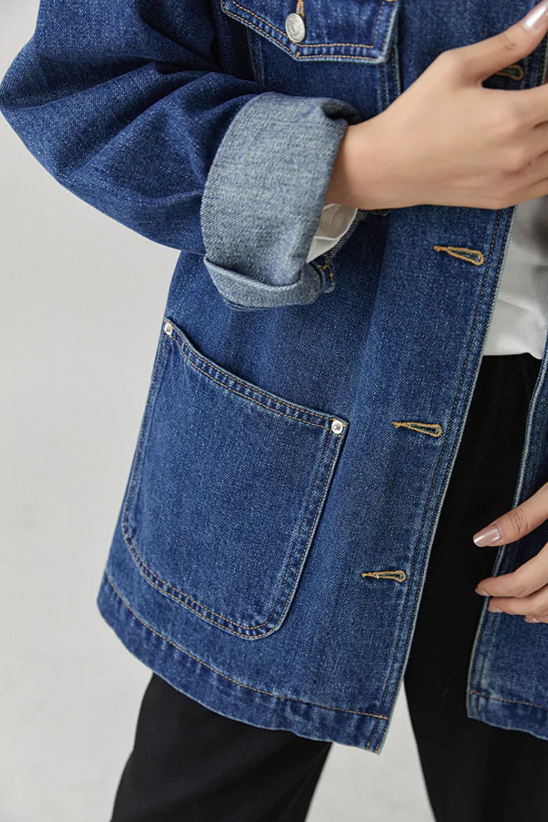 Relaxed Mid-Length Utility Denim Shirt Jacket