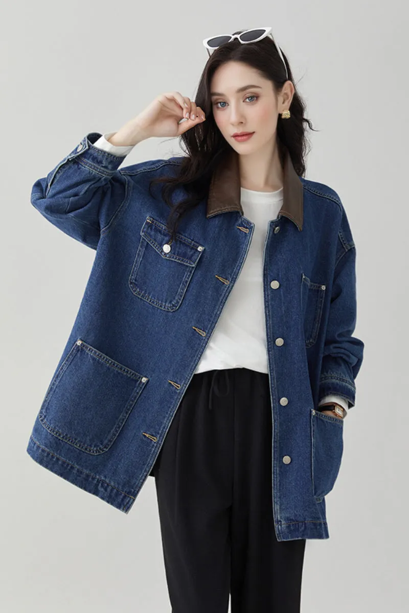 Relaxed Mid-Length Utility Denim Shirt Jacket