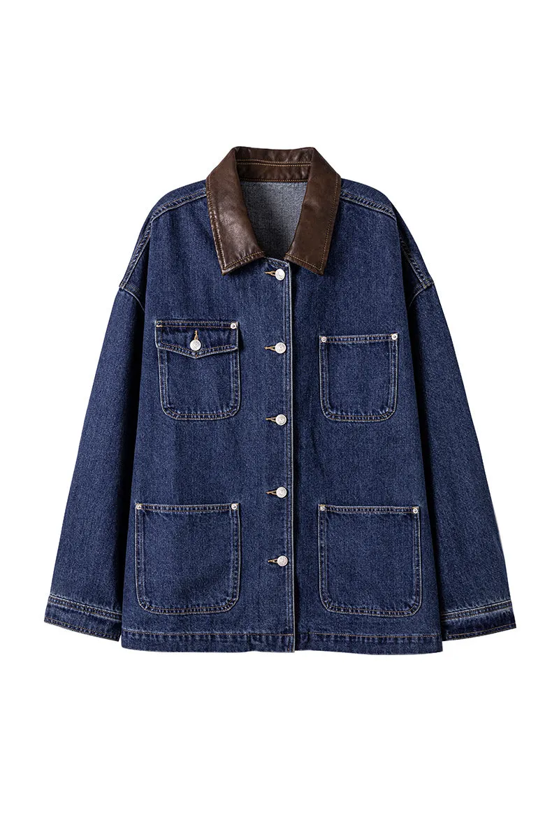 Relaxed Mid-Length Utility Denim Shirt Jacket