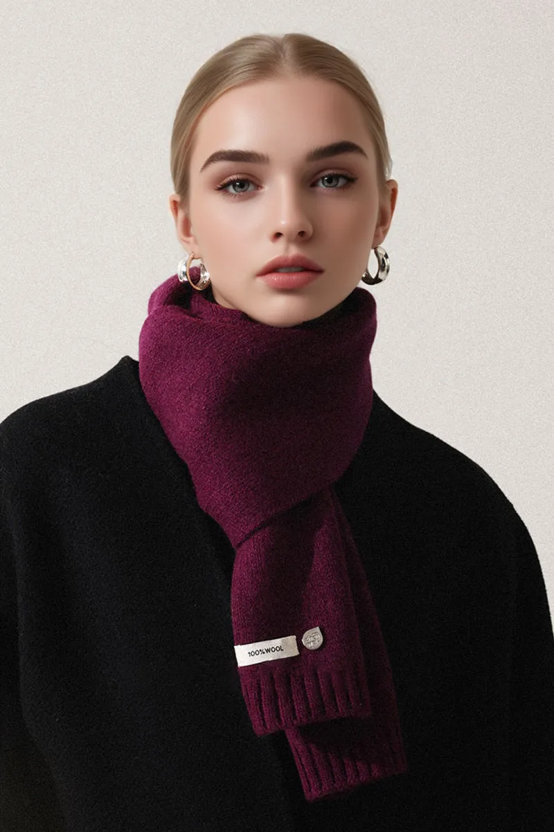 Soft 100 Wool Ribbed Knit Scarf