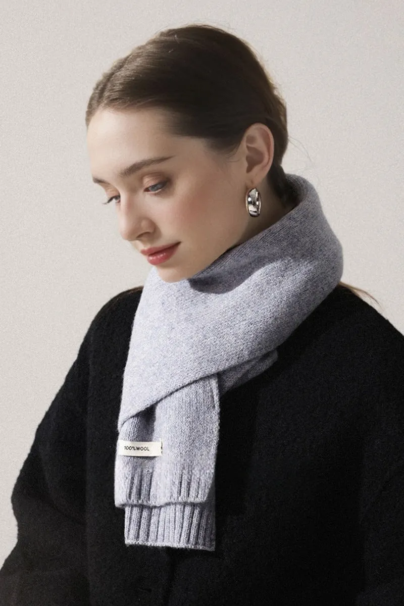 Soft 100 Wool Ribbed Knit Scarf