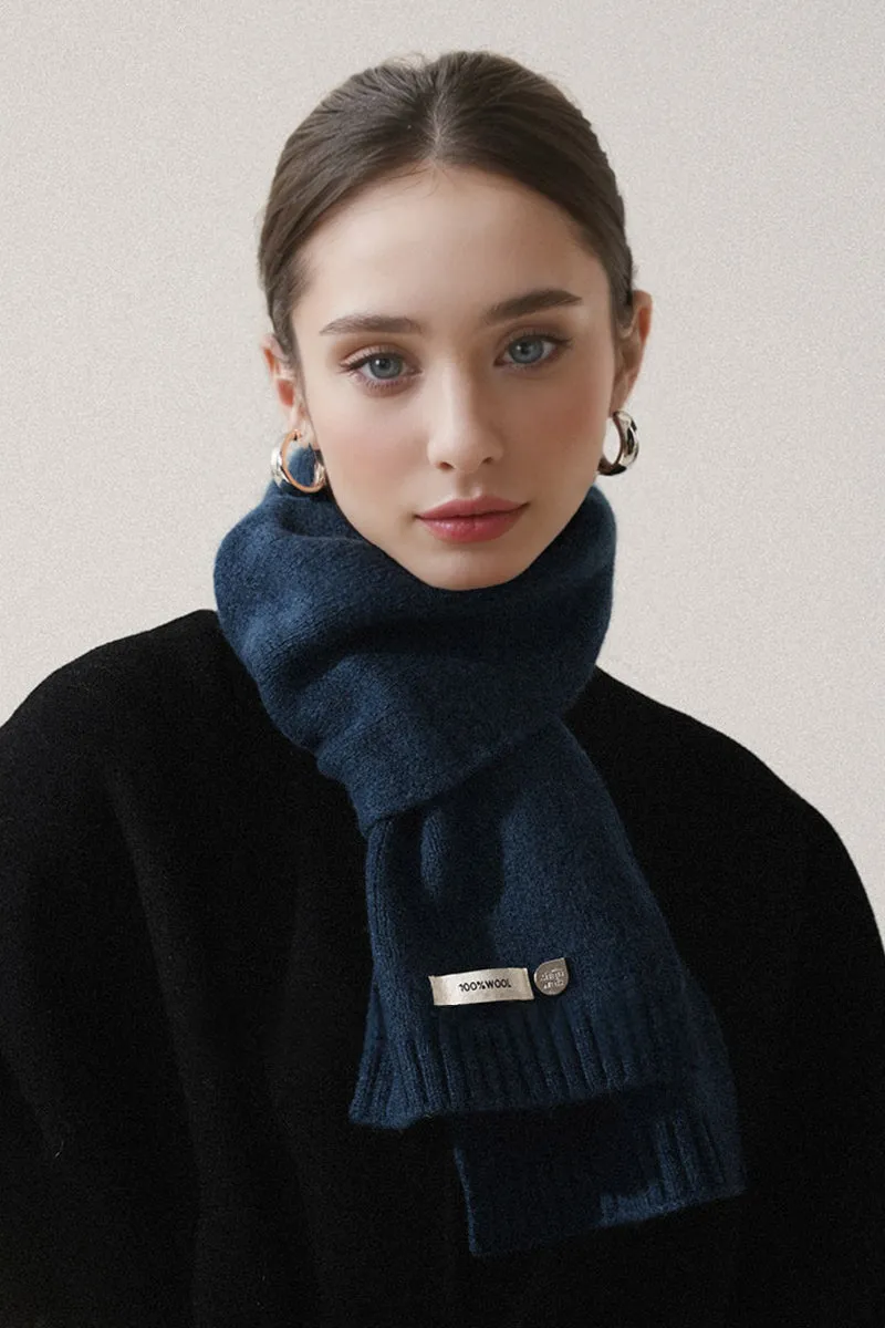 Soft 100 Wool Ribbed Knit Scarf