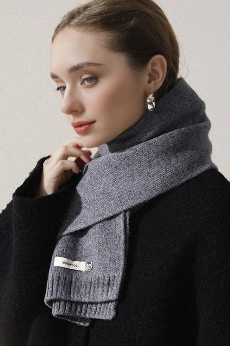Soft 100 Wool Ribbed Knit Scarf