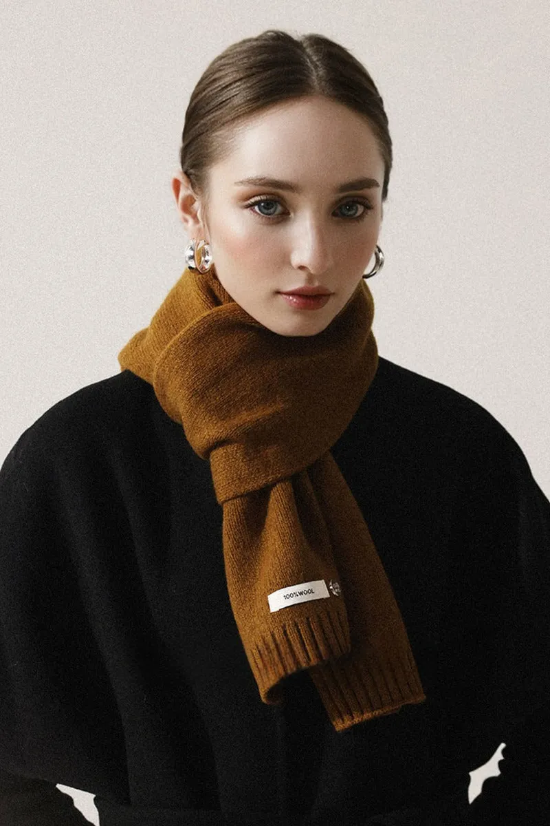 Soft 100 Wool Ribbed Knit Scarf