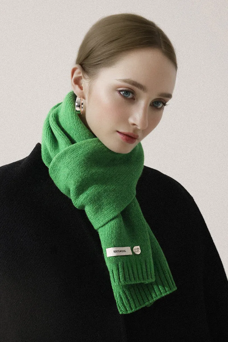 Soft 100 Wool Ribbed Knit Scarf
