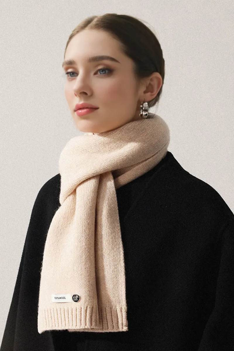 Soft 100 Wool Ribbed Knit Scarf