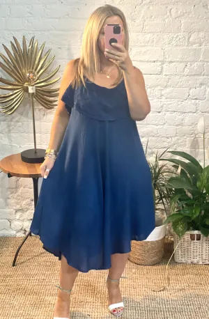 Soft Denim Chambre Mollie Tie Shoulder  Top Swing dress