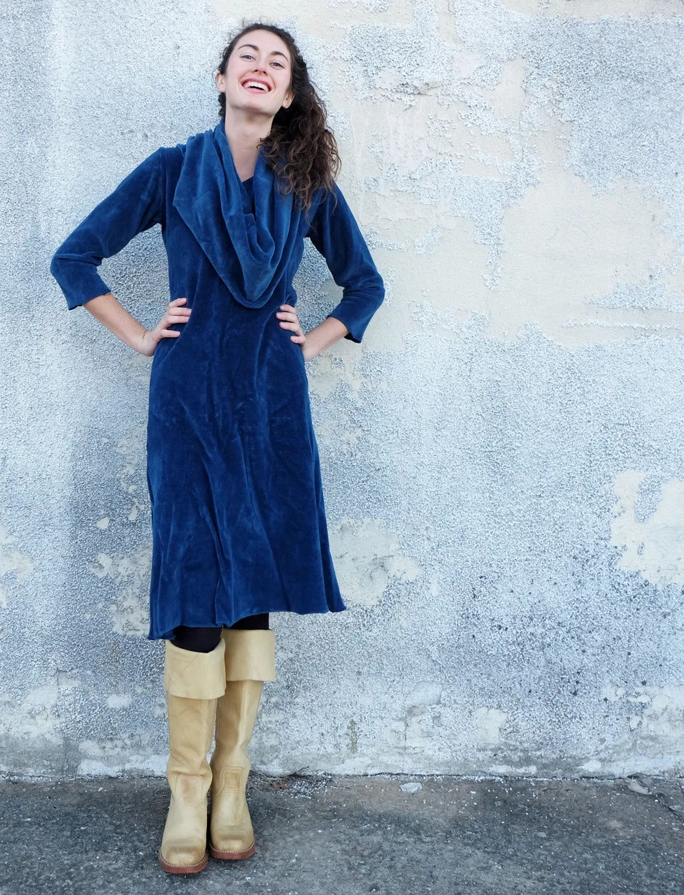 Super Cowl Simplicity VELOUR Below Knee Dress