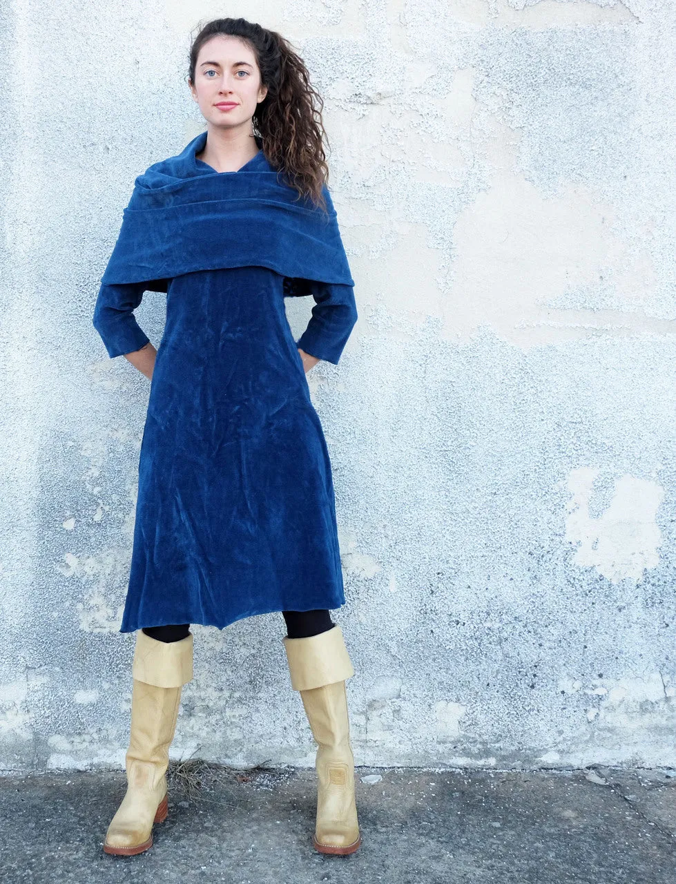 Super Cowl Simplicity VELOUR Below Knee Dress