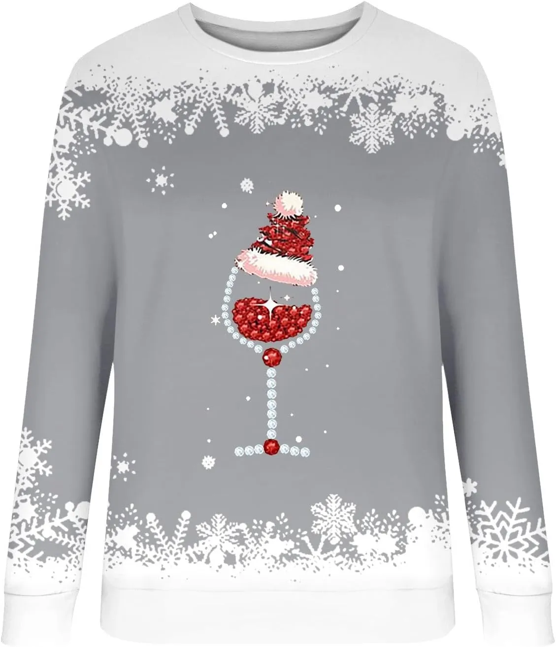 Ugly Christmas Sweater Women Fall Winter Fashion Red Wine Glass Print Sweatshirts Long Sleeve Crewneck Pullover Tops
