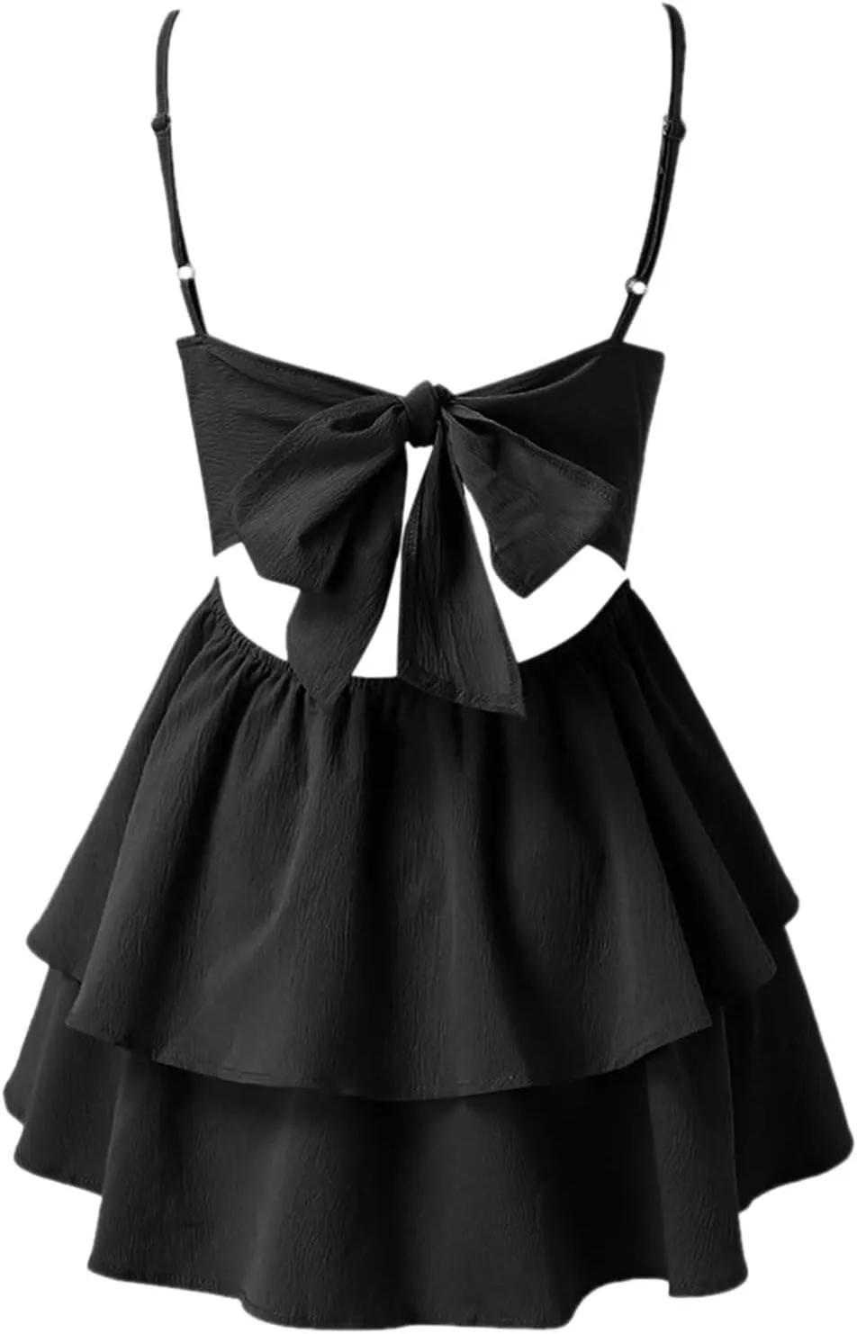 Women Summer Boho Ruffle Short Dress Strappy Layered Flowy Swing Tube Dress Solid Color Casaul Sun Beach Mini Dresses