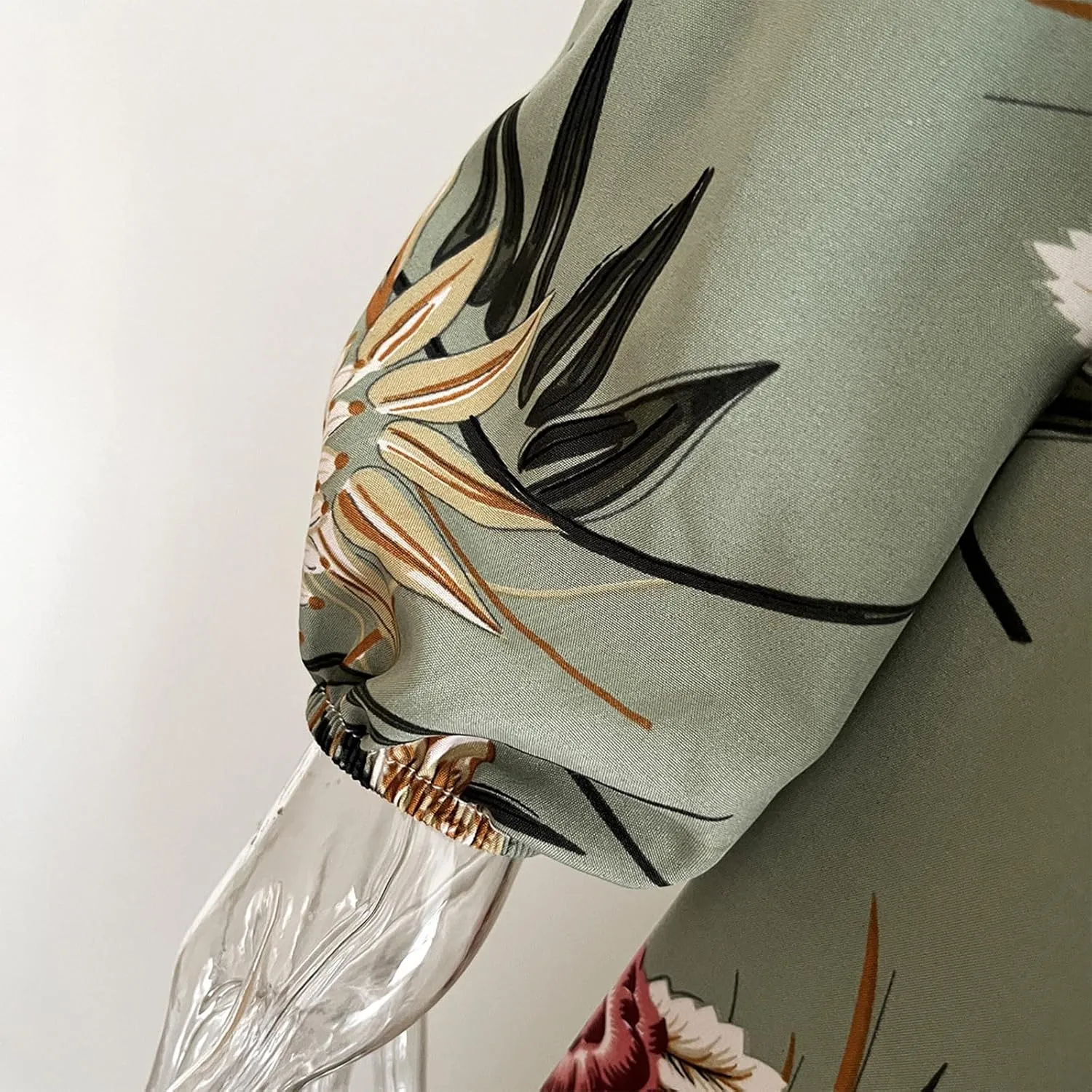 Women's Fashion Floral Print Dress Cute Ruffle Trim V Neck Long Sleeve Dress Sexy Slit Flowy Hem Dresses