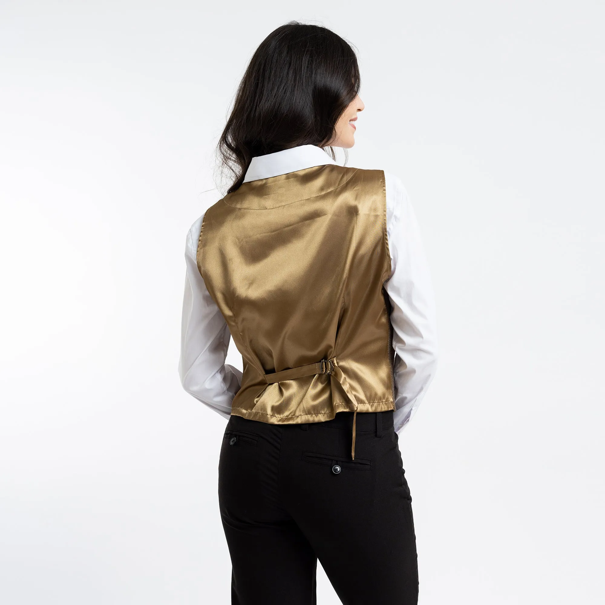 Women's Single Breasted Brown Herringbone Vest