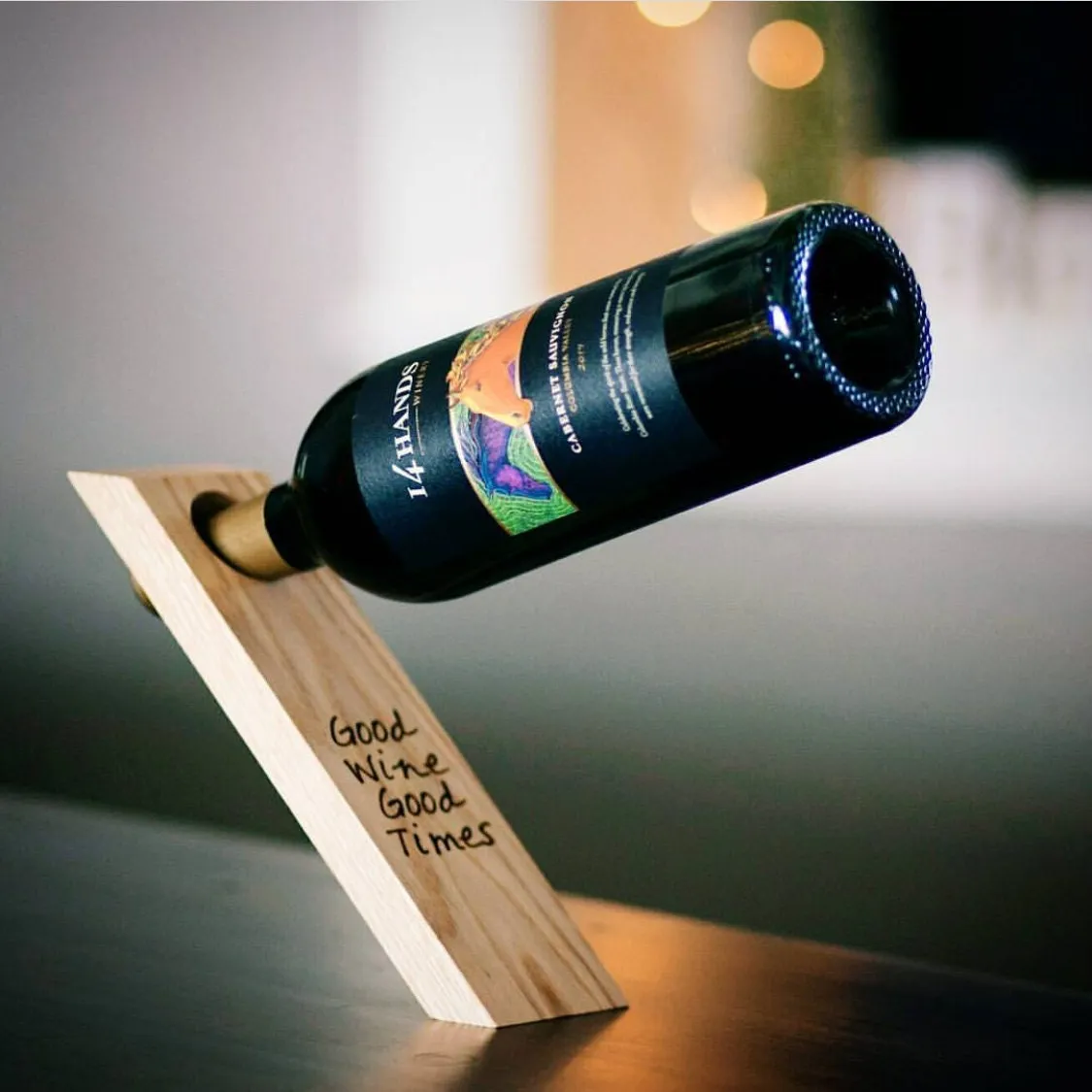 Wood Wine Bottle Balancer - Wine Bottle Hostess Gift - Gravity Defying Wine Bottle Holder